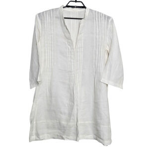 Vintage CP Shades Linen Dress Size Medium White Tunic Beach 3/4 Sleeve
